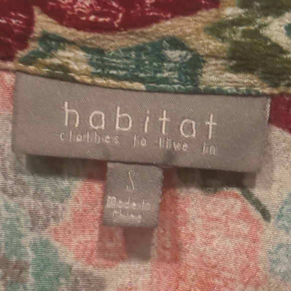 HABITAT EUC WOMENS TOP BLOUSE SHIRT GREEN BLUE RED CASUAL DRESSY WINTER SZ S - Picture 2 of 3